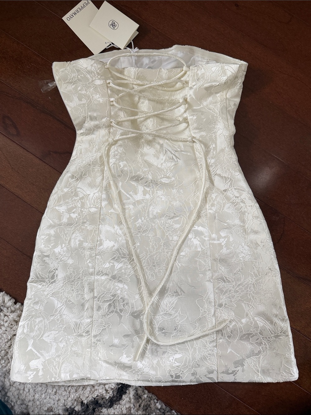 Peppermayo White Strapless Floral Jacquard Mini Dress - Picture 3 of 4